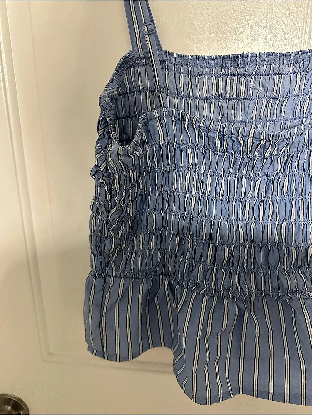 Old Navy Smocked Peplum Tank Top Blue & White Medium